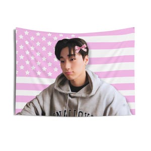 Ateez San Live Pink America Flag Banner, Ateez San Kpop American Flag Tapestry, Ateez San Kpop Merch Decor, Gift Ideas for Atiny Kpop Fan