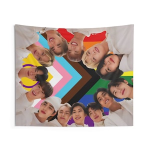 Svt Group Photo Pride Flag, Seventeen Members Kpop Pride Banner Tapestry, Svt Pride Merch Decor, Gift Ideas for Svt  Carats Kpop Fan