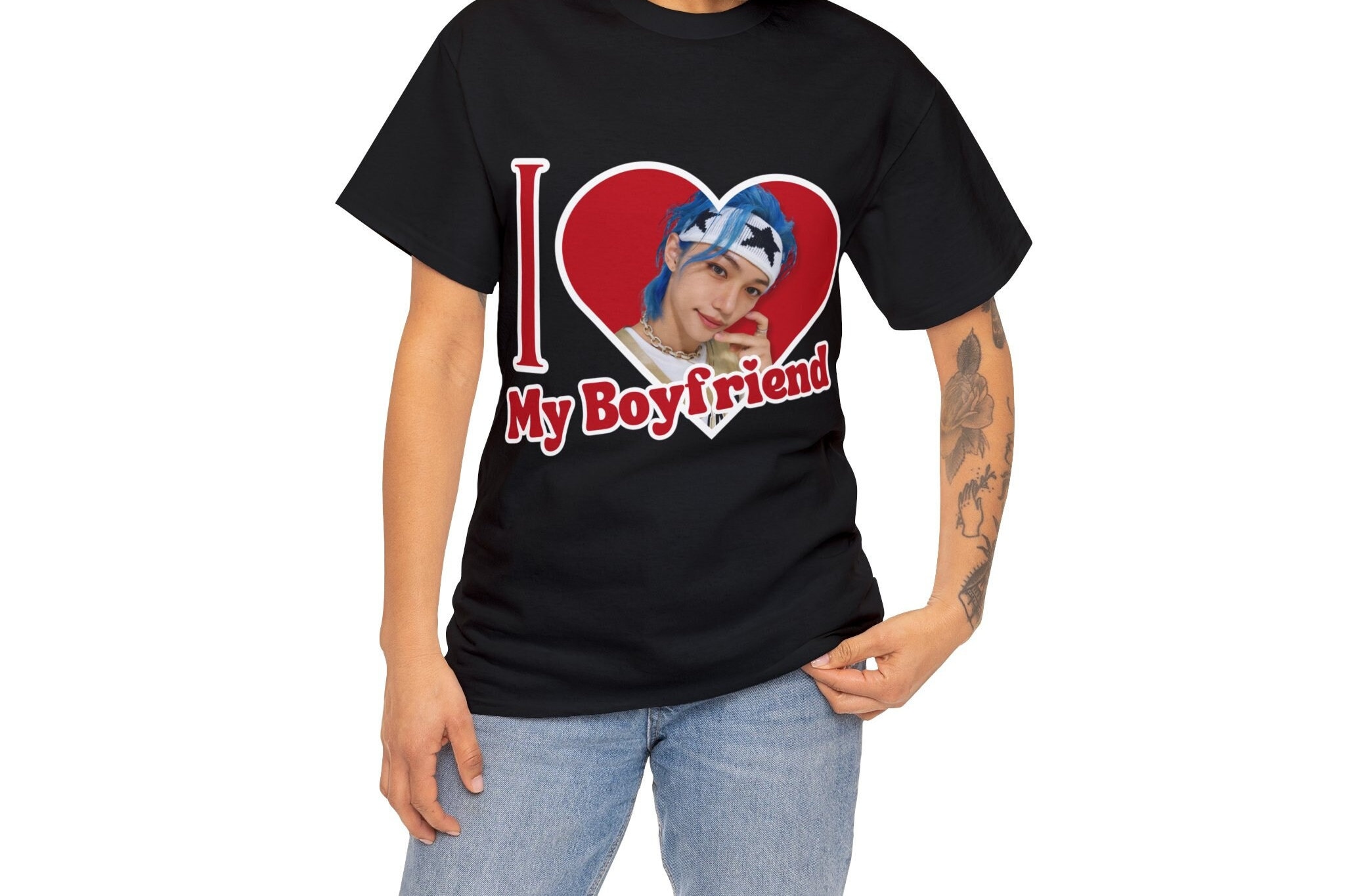 STRAY KIDS Felix I Love My Boyfriend Shirt, SKZ Felix Blue Hair