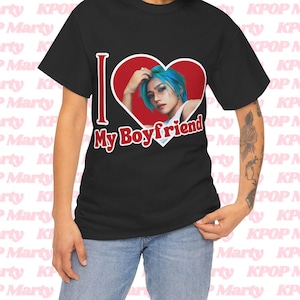SKZ Felix I Love My Boyfriend Shirt, Custom Stray Kids Felix Blue Hair Photo Merch, Gift Ideas for Kpop Fans Stays