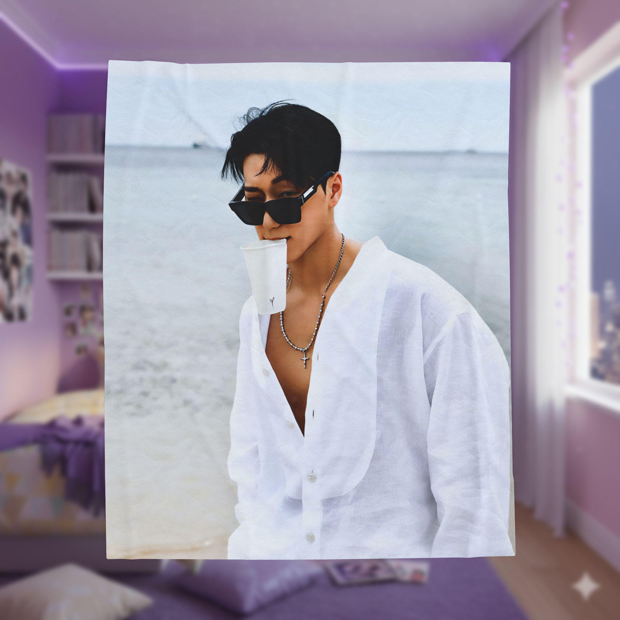 Ateez San Beach Plush Blanket, Ateez Members Kpop Blanket, Ateez