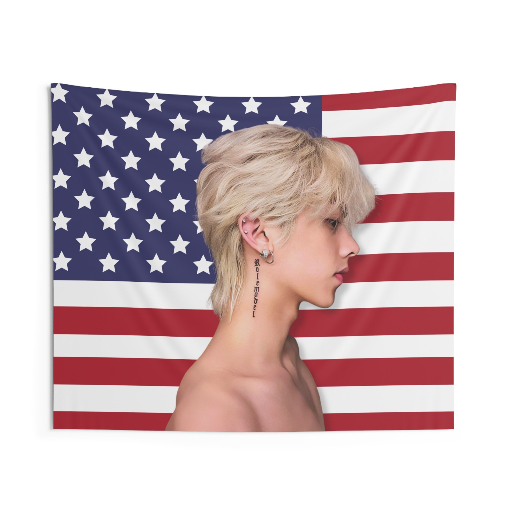 ZB1 Ricky Tattoo America Flag Banner, Zerobaseone Members Kpop 