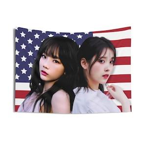 IU and Taeyon America Flag Banner, Iu Taeyon Kpop Flag, Iu Taeyon Kpop Merch Decor, Gift Ideas for UENA & SONE, Birthday Gift Concert Merch