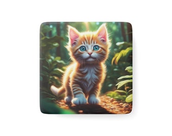 Norwegian Forest Kitten Porcelain Magnet, Square