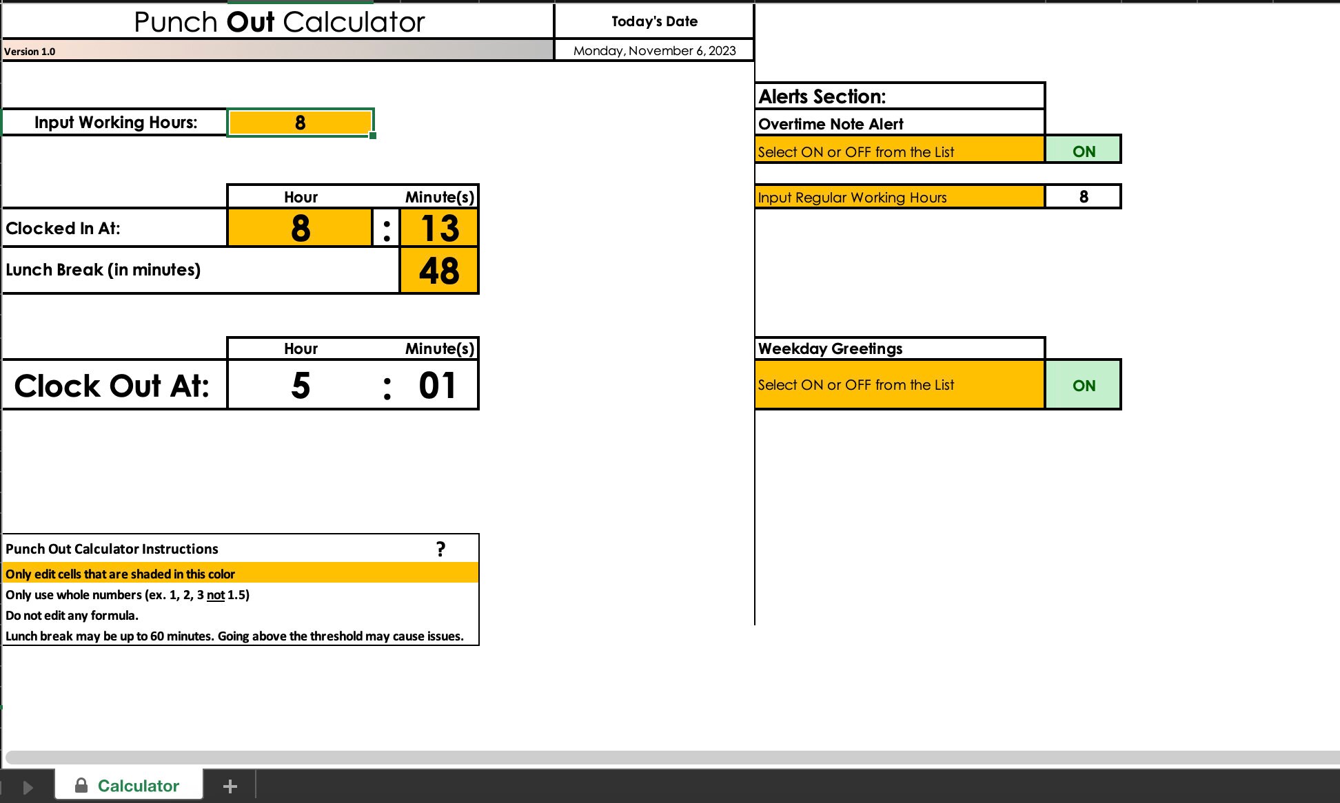 Excel Punch Out / Clock Out Calculator - Etsy