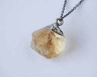 Raw Citrine Necklace: Handmade Silver Plated November Birthstone Pendant
