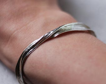 Silver Cuff Bracelet - Adjustable Textured Bracelet