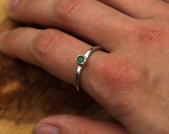 Minimalist Green Aventurine Sterling Silver Ring, Handmade
