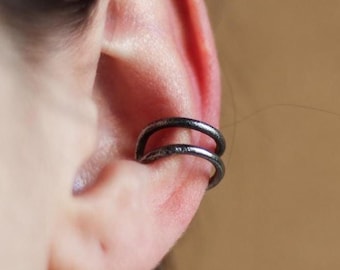 Black Sterling Silver Ear Cuff, No Piercing, Handmade Jewelry