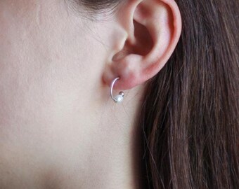Dainty Freshwater Pearl Stud Earrings: Sterling Silver Minimalist Jewelry