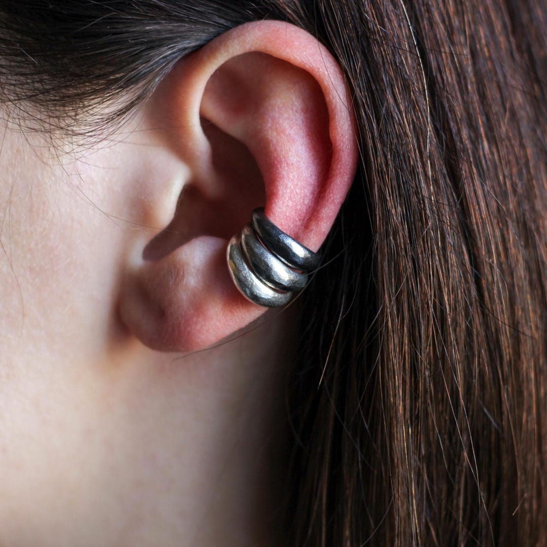Stacking Sterling Silver Ear Cuff Set: Handmade Edgy Fake Piercing - Etsy