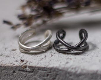Sterling Silver Ear Cuff Set - No Piercing Handmade Ear Wraps