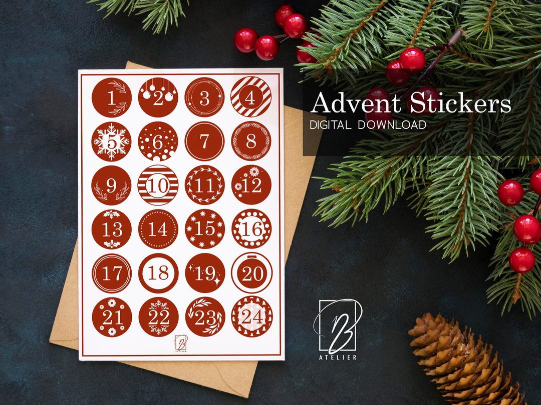 Advent Calendar Sticker / Label Set 24 Printable Labels Countdown to