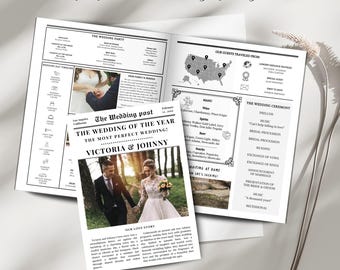 Newspaper wedding template-Editable wedding program-Canva template-Printable wedding program-Wedding program template- Digital Wedding card