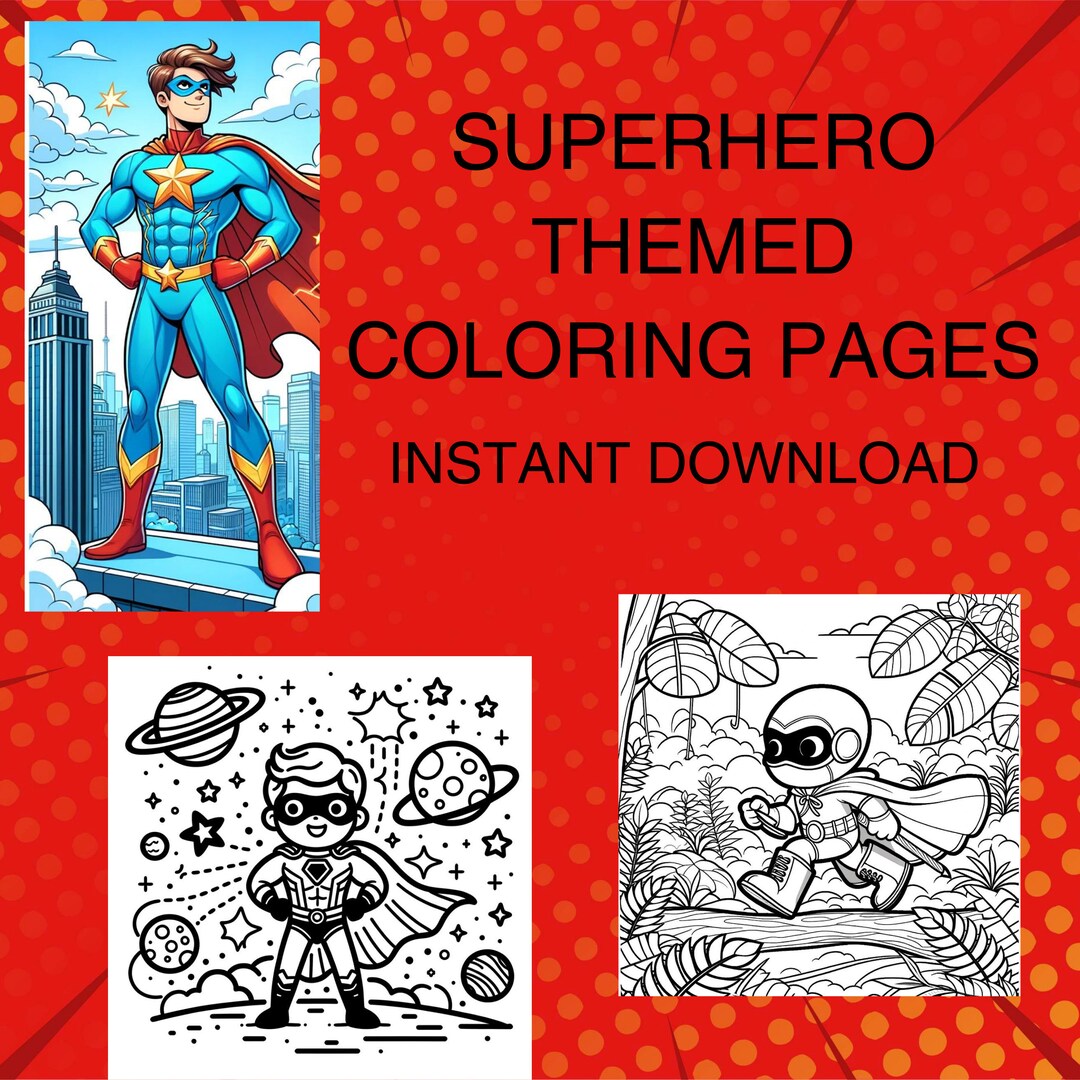Superhero Themed Coloring Pages Instant Digital Download Fun and ...