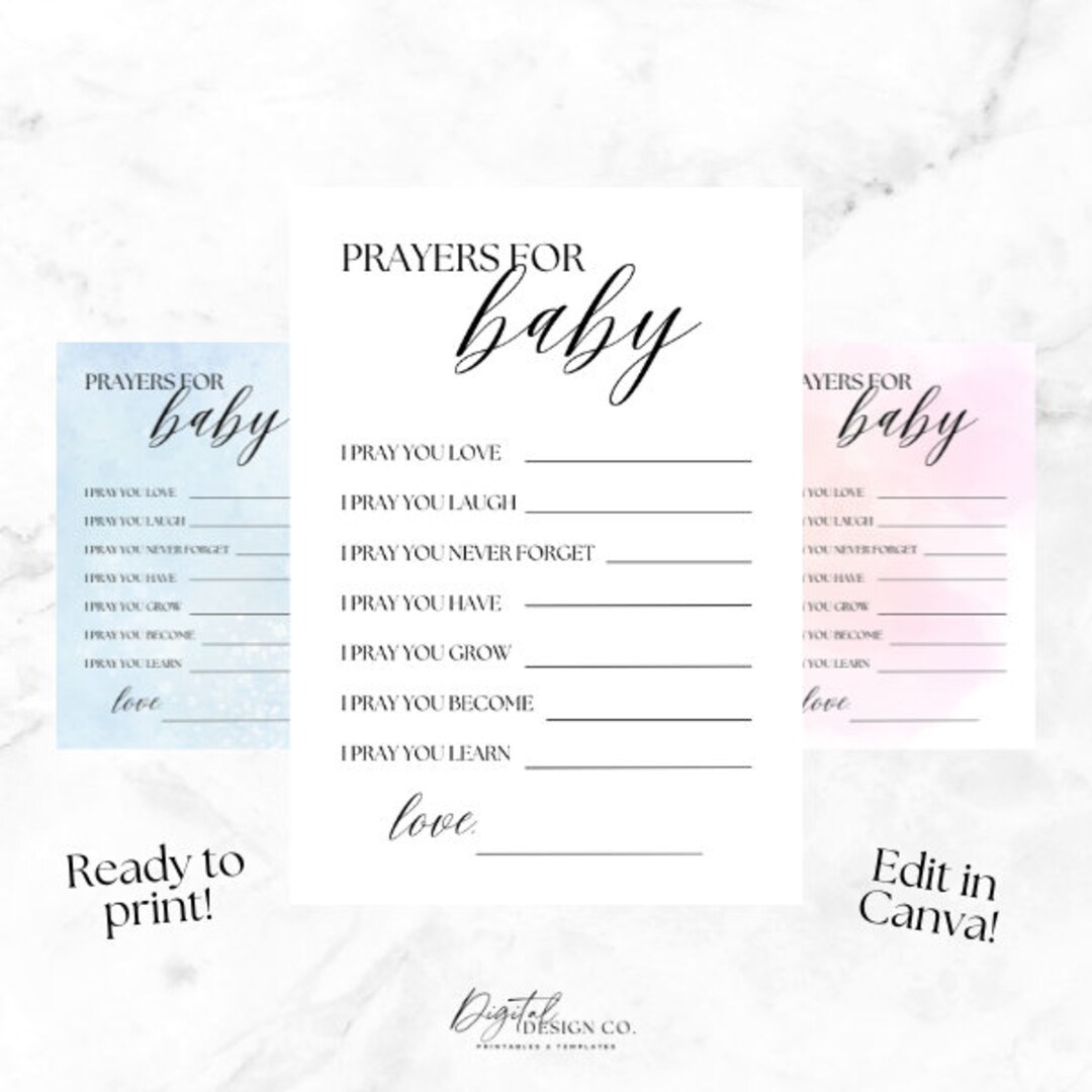 Prayers for Baby Printable, Editable Baby Prayer, Baby Shower Game ...