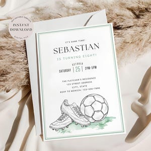 Fußball-Geburtstags-Einladungsvorlage, bearbeitbare Fußballparty einladen, Jungen-Geburtstags-Einladung, druckbare Sport-Geburtstags-Einladung, sofortiger Download