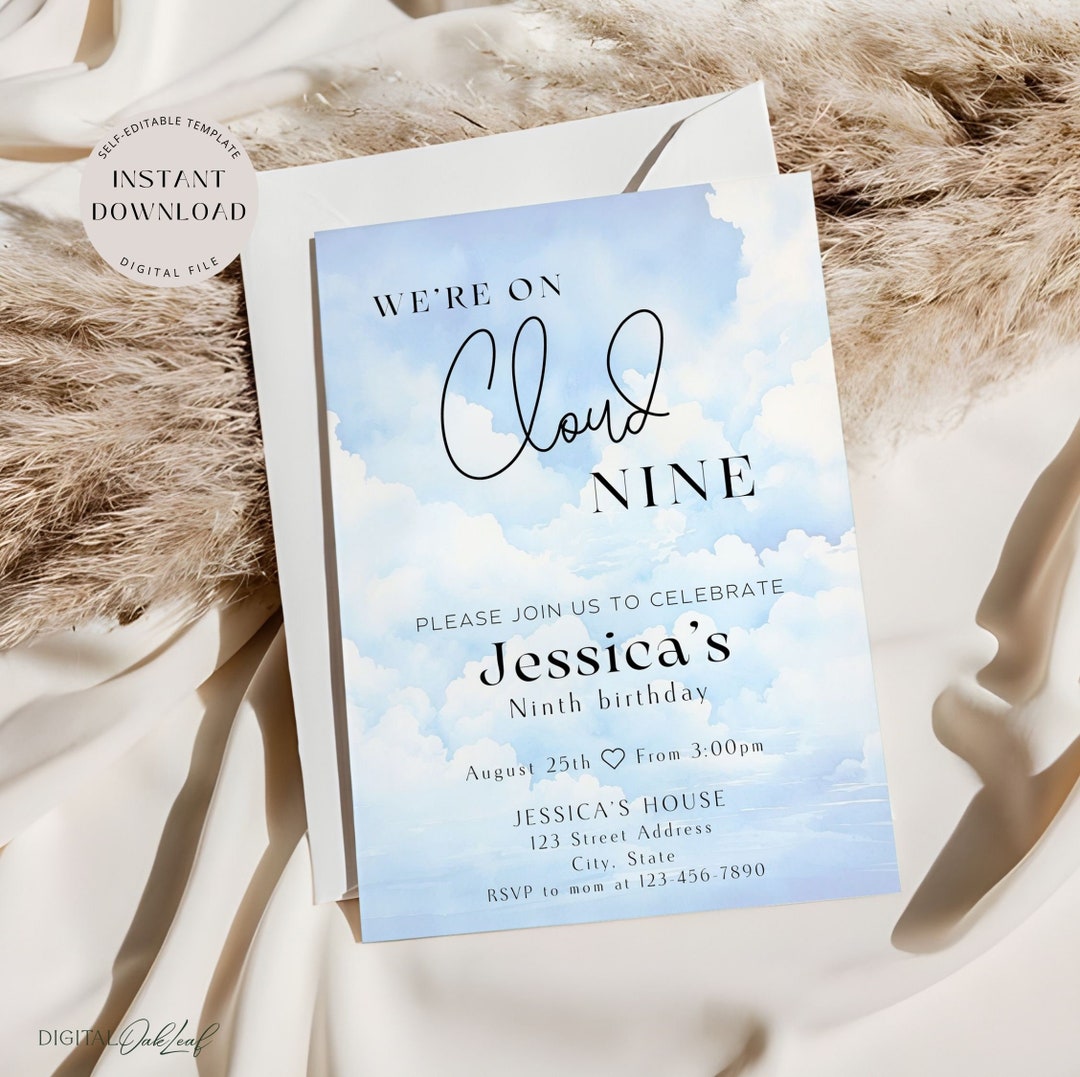 Editable Cloud Nine Invitation Template, Cloud Nine Birthday Party ...