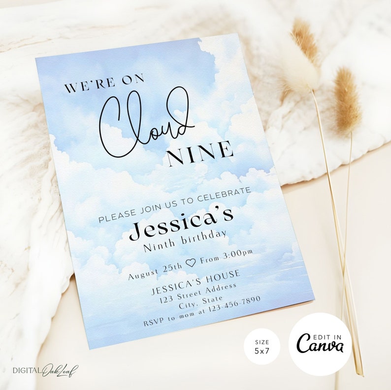 Editable Cloud Nine Invitation Template, Cloud Nine Birthday Party ...