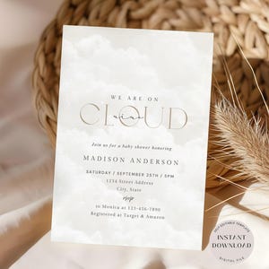 Invito per baby shower Cloud Nine, invito modificabile We're On Cloud 9, baby shower gender neutral, modello stampabile, download immediato