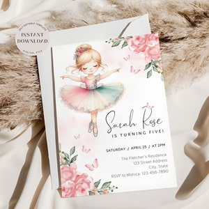 Ballerina Birthday Invitation, Editable Ballet Girl Party Invite Template, Kids Dancing Party Invite, Dance and Twirl, Instant Download