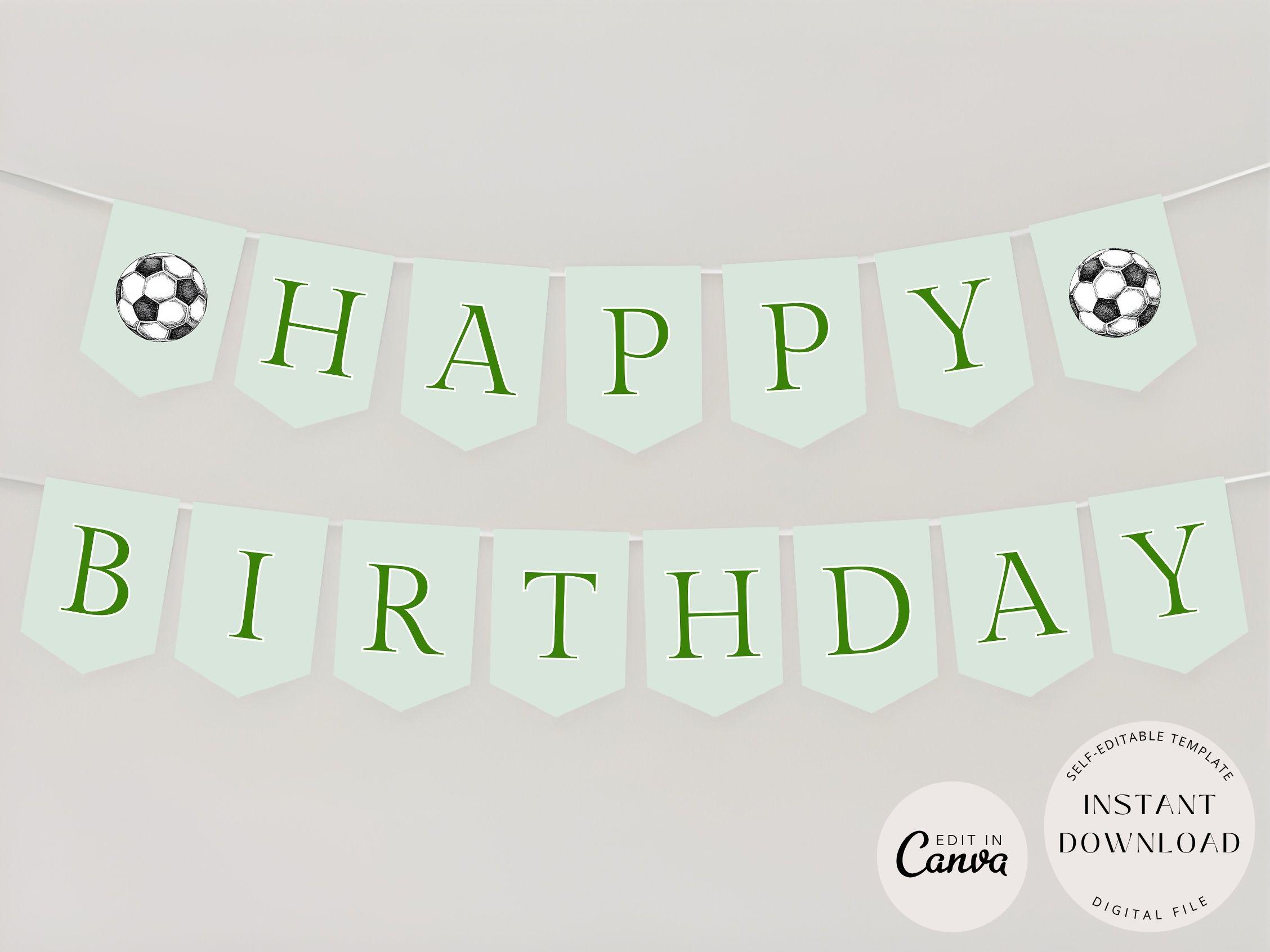 Striscione Banner COMPLEANNO PERSONALIZZATO PALLONE CALCIO Soccer Anche 255909568193