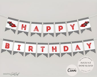 Race Car Birthday Banner, Racing Birthday Party Decor, Editable Boys Bunting Flag Template, Printable Birthday Banner, Instant Download