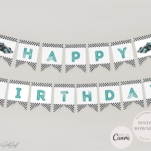Editable Race Car Birthday Banner, Racing Birthday Party Decor, Boys ...