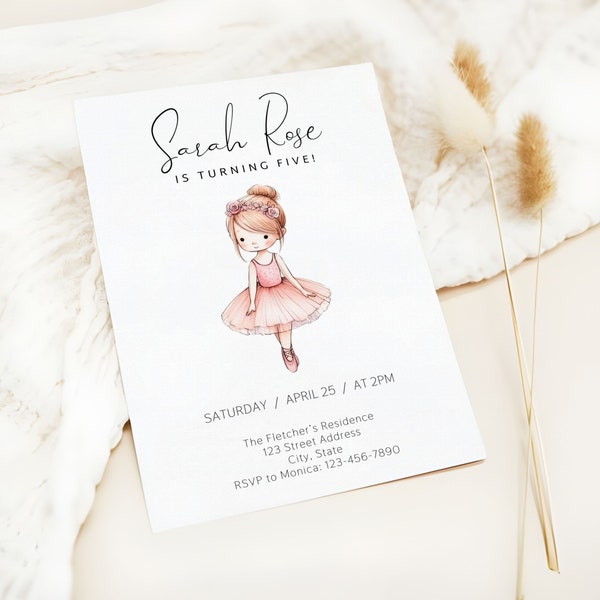 Ballerina Birthday Invitation Template, Editable Ballet Girls Party Invite, Kids Dance Invite, Minimalist Dance Invitation, Instant Download