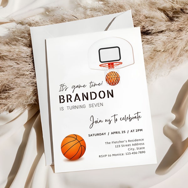 Basketball Birthday Invitation Template, Editable Basketball Birthday Party Invite, Simple Any Age Sports Party Invite, Instant Download