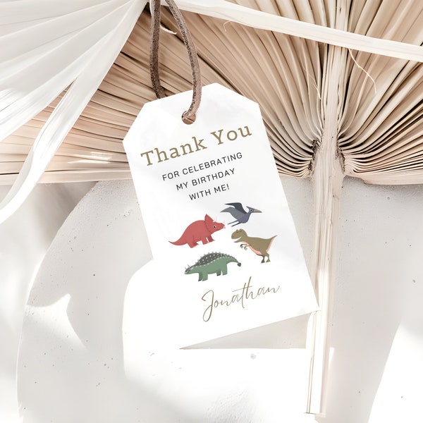 Editable Dinosaur Favor Tags, Dinosaurs Thank You Tags, Kids Dino Birthday Gift Tags, Children Birthday Party Favors, Instant Download