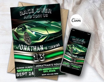 Race Car Birthday Invitation Template, Editable Sports Car Party Evite, Boys Racing Car Digital Birthday Invitation, Sport Cars Invite