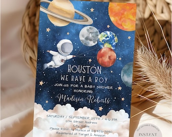 Houston We Have A Boy Baby Shower, Space Baby Shower Invite Template, Galaxy Planet Stars Invitation, It’s A Boy Invite, Instant Download