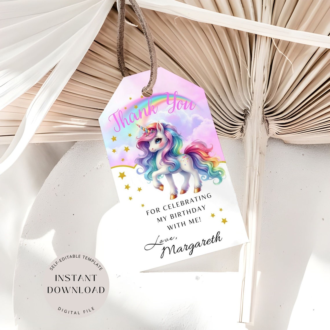 Editable Unicorn Thank You Tag, Magical Day Birthday Favor Tags ...