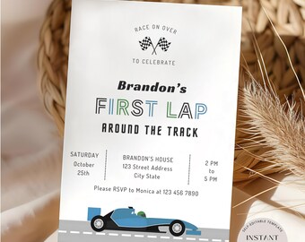 Race Car Birthday Invitation, Editable Sports Car Party Invitation, Boys Racing Car Invite, First Lap Around The Track, Digital Download