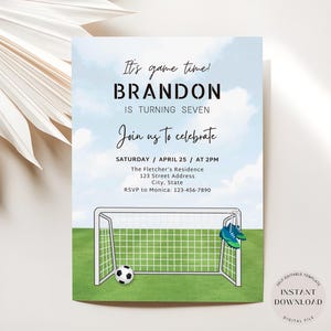Fußball-Geburtstags-Einladungsvorlage, bearbeitbare Fußballparty einladen, Fußballspieler-Geburtstag, druckbare Sporteinladung, sofortiger Download