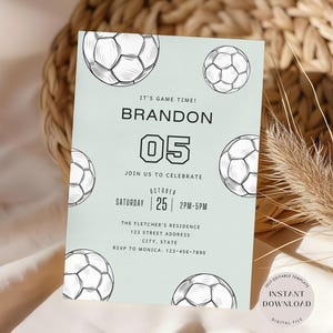 Invitation d'anniversaire de football, faire-part de fête de football garçons, modèle d'invitation de football, invitation d'anniversaire sport modifiable, téléchargement numérique