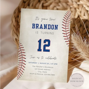 Bearbeitbare Baseball-Einladung, Sport-Geburtstagsfeier einladen, Jungen-Baseball-Einladungsvorlage, Kindergeburtstag einladen, sofortiger Download