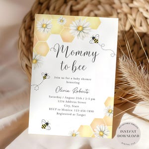 Convite para chá de bebê de abelha, convite para chá de bebê de mamãe para abelha, convite para um pequeno mel, modelo de convite para menina abelha, download instantâneo