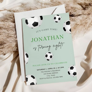 Voetbal verjaardagsuitnodiging sjabloon, bewerkbare voetbalfeest uitnodigt, eenvoudige voetbaluitnodiging, afdrukbare sportuitnodiging, Instant Download
