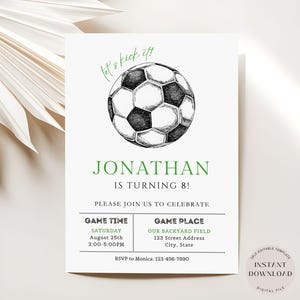 Plantilla de invitación de cumpleaños de fútbol, invitación editable para fiesta de fútbol, invitación de fútbol sencilla, invitación deportiva imprimible, descarga instantánea