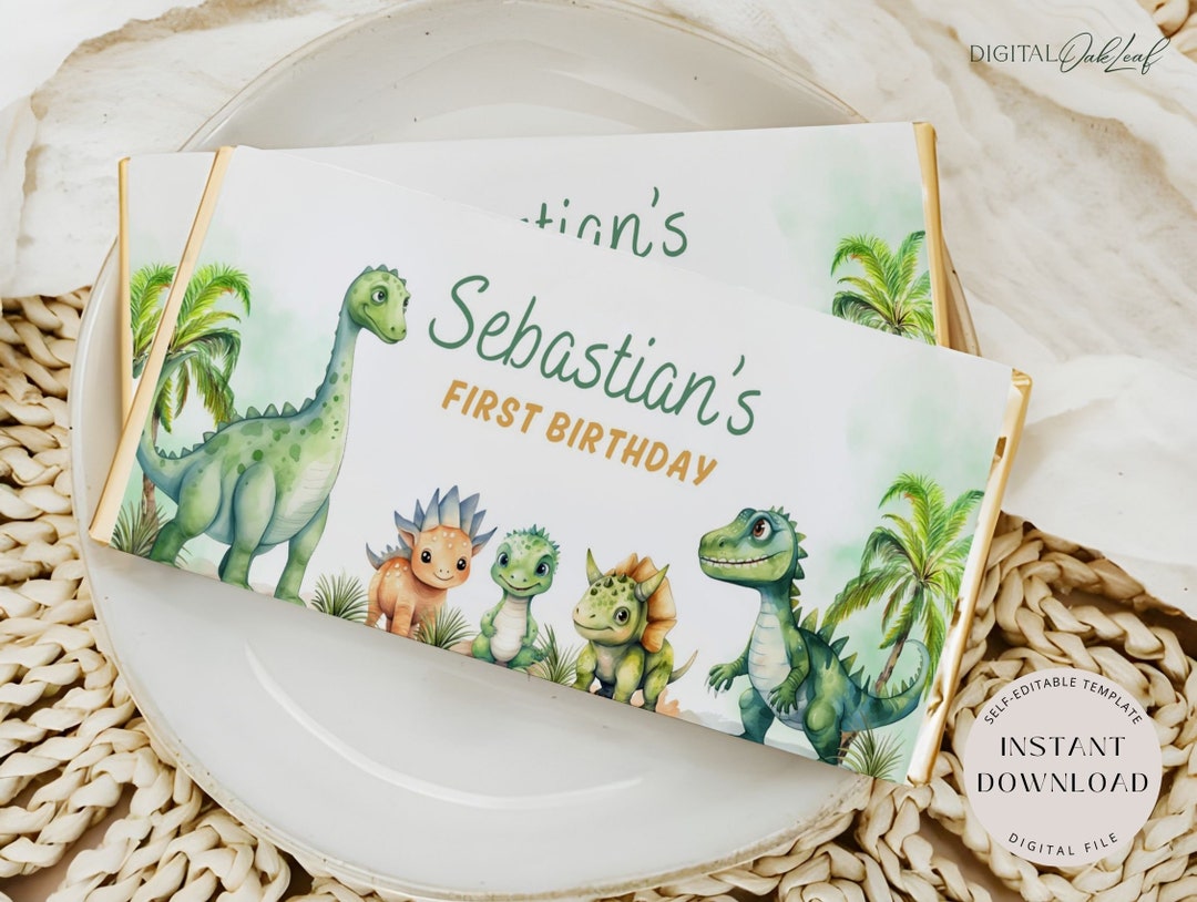 60 Dinosaur Birthday Candy Wrappers - Personalized Favor Labels (Candy NOT Included)
