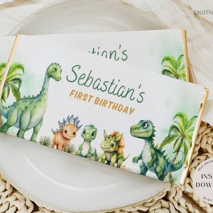 Bearbeitbare Dinosaurier Candy Bar Wrapper, Dino Schokolade Wrapper Vorlage, 1. Geburtstag Schokoladenetiketten, Geburtstagsgeschenke, Sofort Download