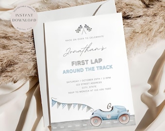 Racing Car Birthday Invitation, Editable Sports Car Party Invitation, Boys Race Car Invite, First Lap Around The Track, Digital Download