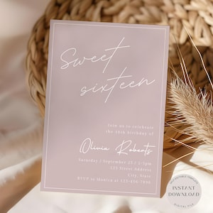 Sweet Sixteen-Einladung, bearbeitbare Sweet 16-Einladung, Mädchen-Geburtstags-Einladungsvorlage, moderne Sweet-16-Party, Sofort-Download