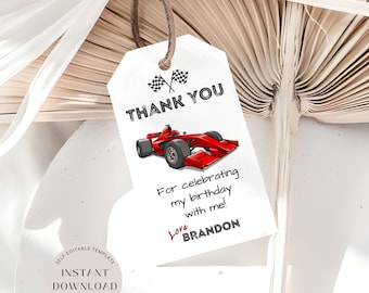 Editable Racing Car Thank You Tag, Formula Birthday Party Favor Tags, Boys Birthday Gift Tag Template, Kart Favor Tag, Instant Download