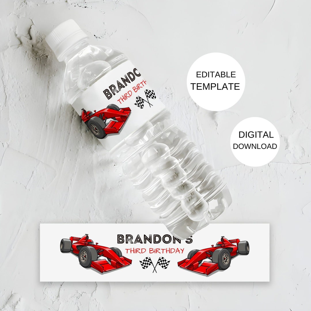 Racing Car Water Bottle Label Template, Printable Race Car Birthday ...