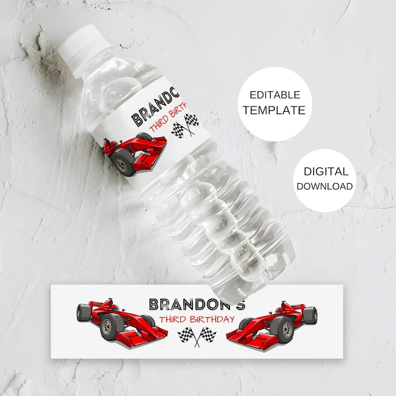 Racing Car Water Bottle Label Template, Printable Race Car Birthday ...