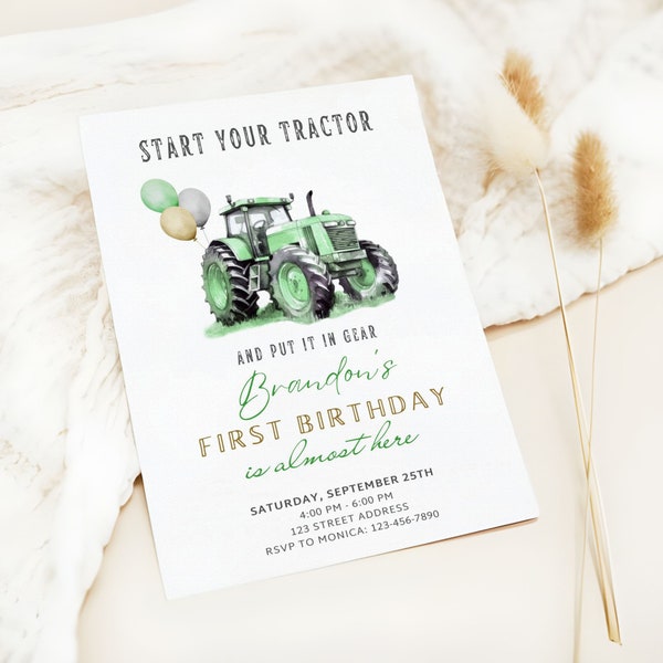 Editable Tractor Birthday Invitation, Kids Green Tractor Birthday Template, Printable Farm Country Party, Boys Birthday, Instant Download
