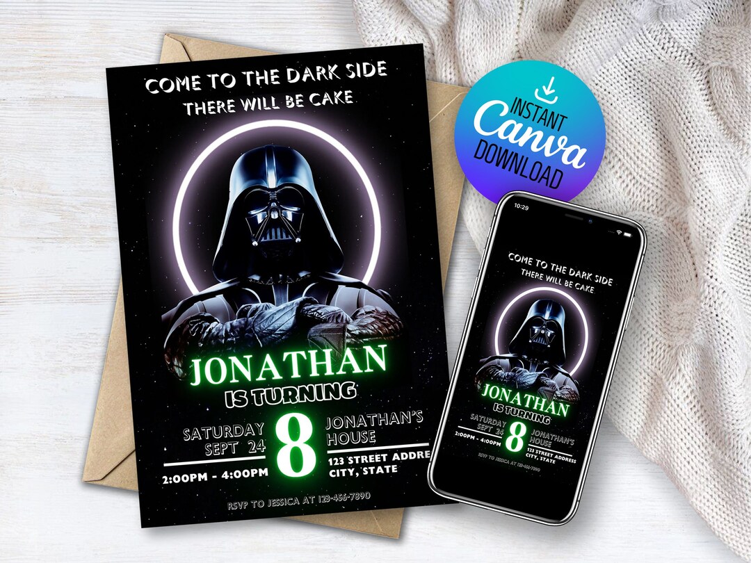 Editable Star Wars Birthday Invitation Darth Vader Birthday - Etsy